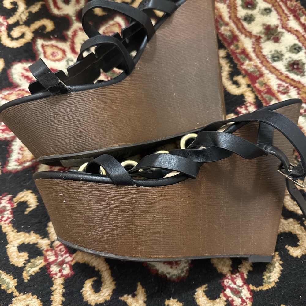 Elegant Black and Brown Wedge Sandals